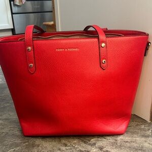 Poppy & Peonies Go Getter Vibrant Red Leather Tote with Gold Hardware